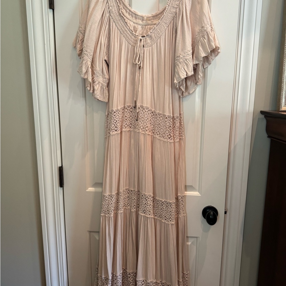 Free People Blush Maxi Dress with Lace Accents